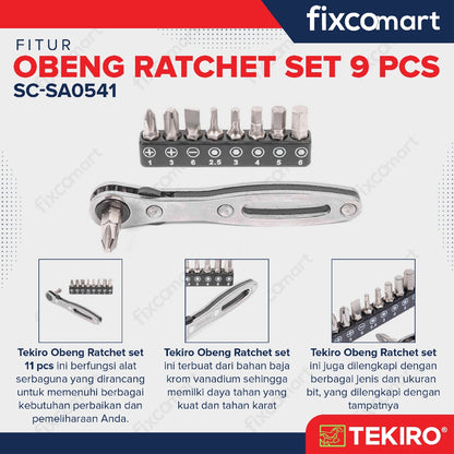 Tekiro Obeng Ratchet Set 9 Pcs / Ratchet Screwdriver Set