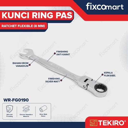 Kunci Ring Pas Ratchet Flexsibel 8 mm