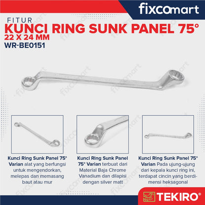 Tekiro Box End Wrench / Kunci Ring 75 Derajat Sunk Panel 22X24 MM
