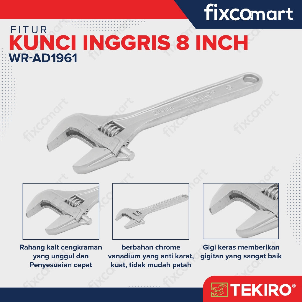 Tekiro Adjustable Wrench / Tekiro Kunci Inggris 8 Inch Tipe Eu