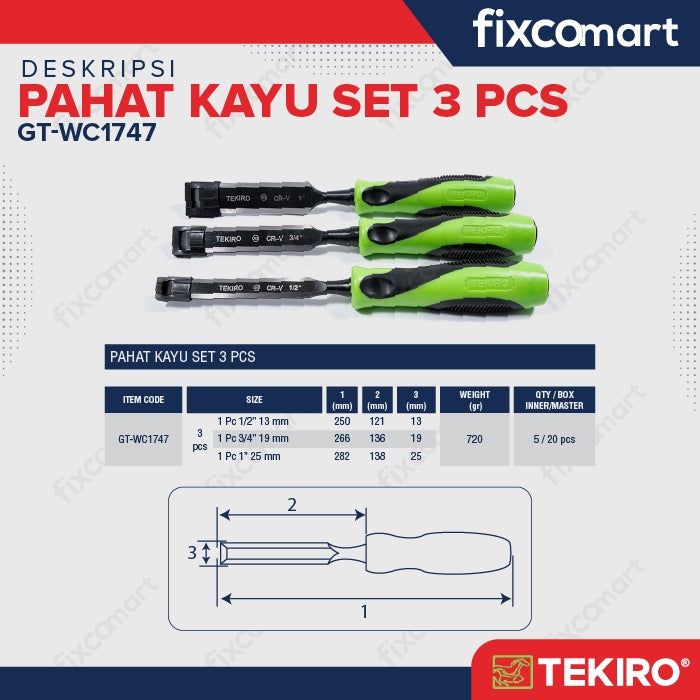 Tekiro Pahat Kayu Set 3 Pcs Pahat Set Tekiro Lengkap Original