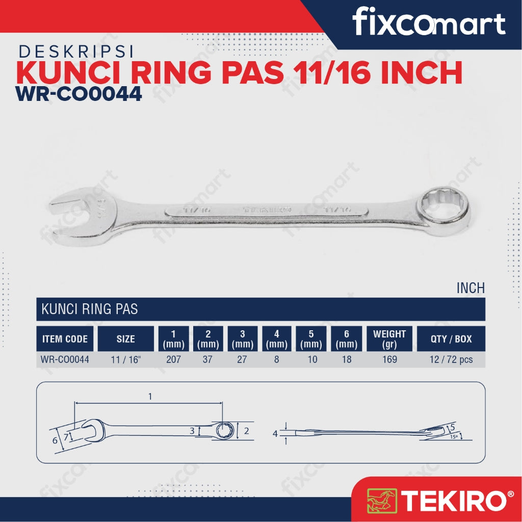 Tekiro Kunci Ring Pas 11/16 Inch