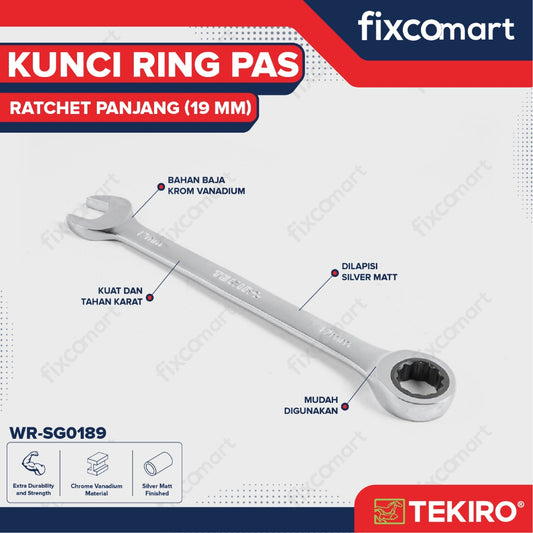 Kunci Ringpas Ratchet Panjang 19 mm / Single Gear Wrench