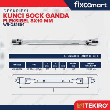 Tekiro Kunci Sock Ganda Flexible 8X10 mm / Double Swivel