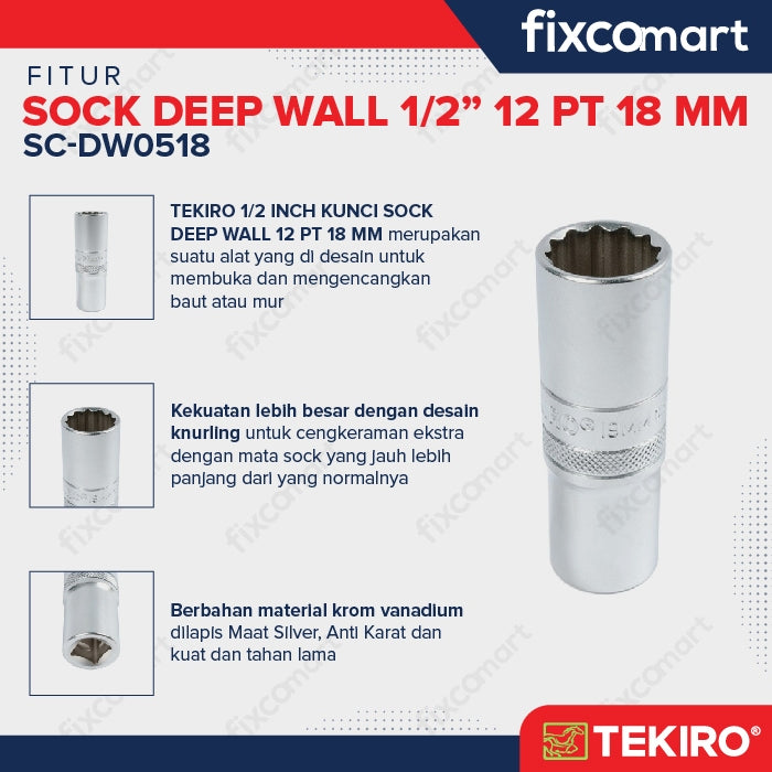 Tekiro Mata Sock Deep Wall 1/2 Inch 12PT 18 mm