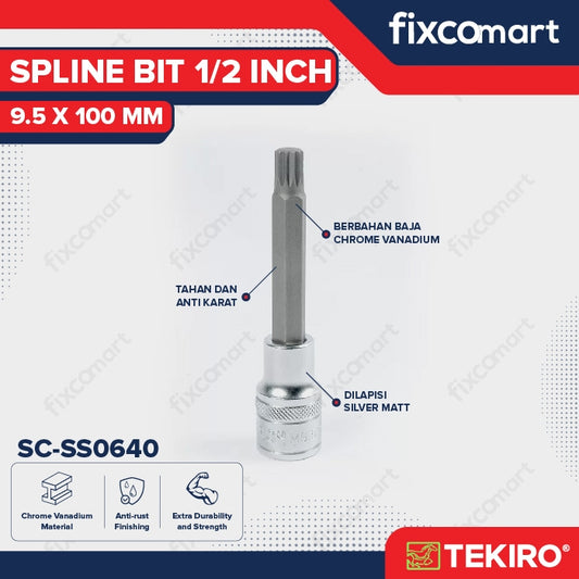 Tekiro spline bit 1/2 inch DR 9.5 x 100 mm
