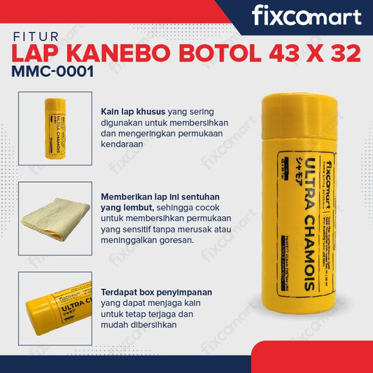 CHAMOIS Lap Kanebo Fixcomart Serbaguna 100% ORI / Kain Lap Jumbo 43 X 32 Cm