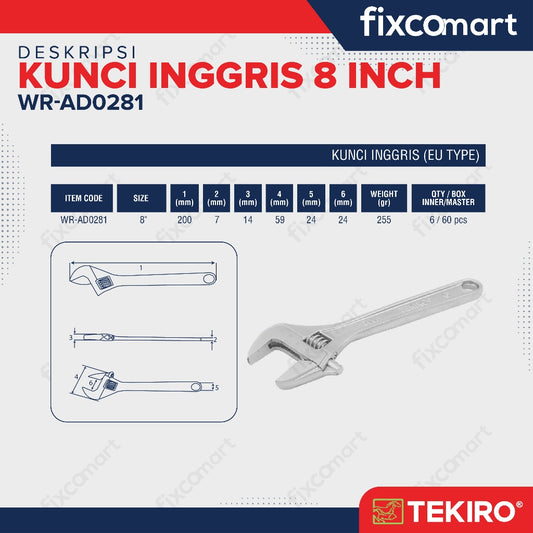 Tekiro Adjustable Wrench / Tekiro Kunci Inggris 8 Inch Tipe Eu
