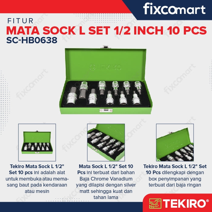 Tekiro Mata Sock L Set 1/2 Inch 10 Pcs / Tekiro Hex Bit Socket Set