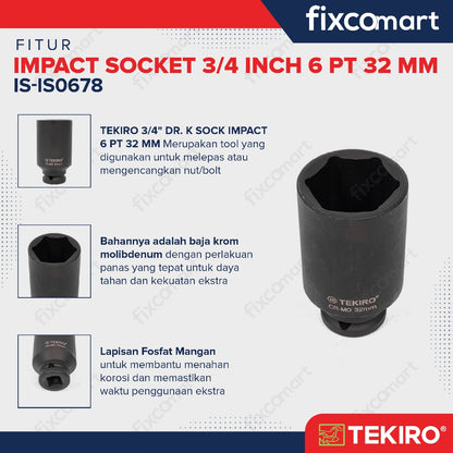 Tekiro Impact Socket 3/4 inch 6 PT 32 mm / mata sock impact