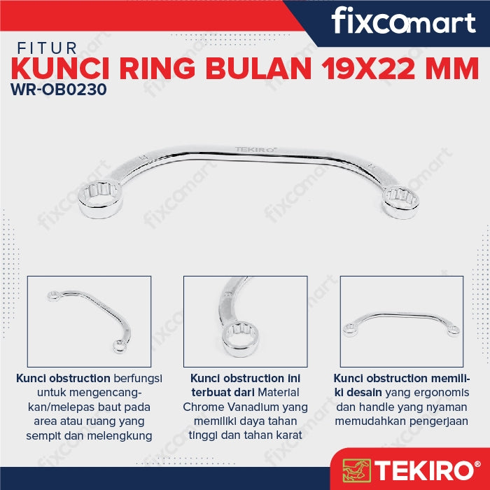 Tekiro Obstruction Wrench / Kunci Ring Bulan 19X22 mm