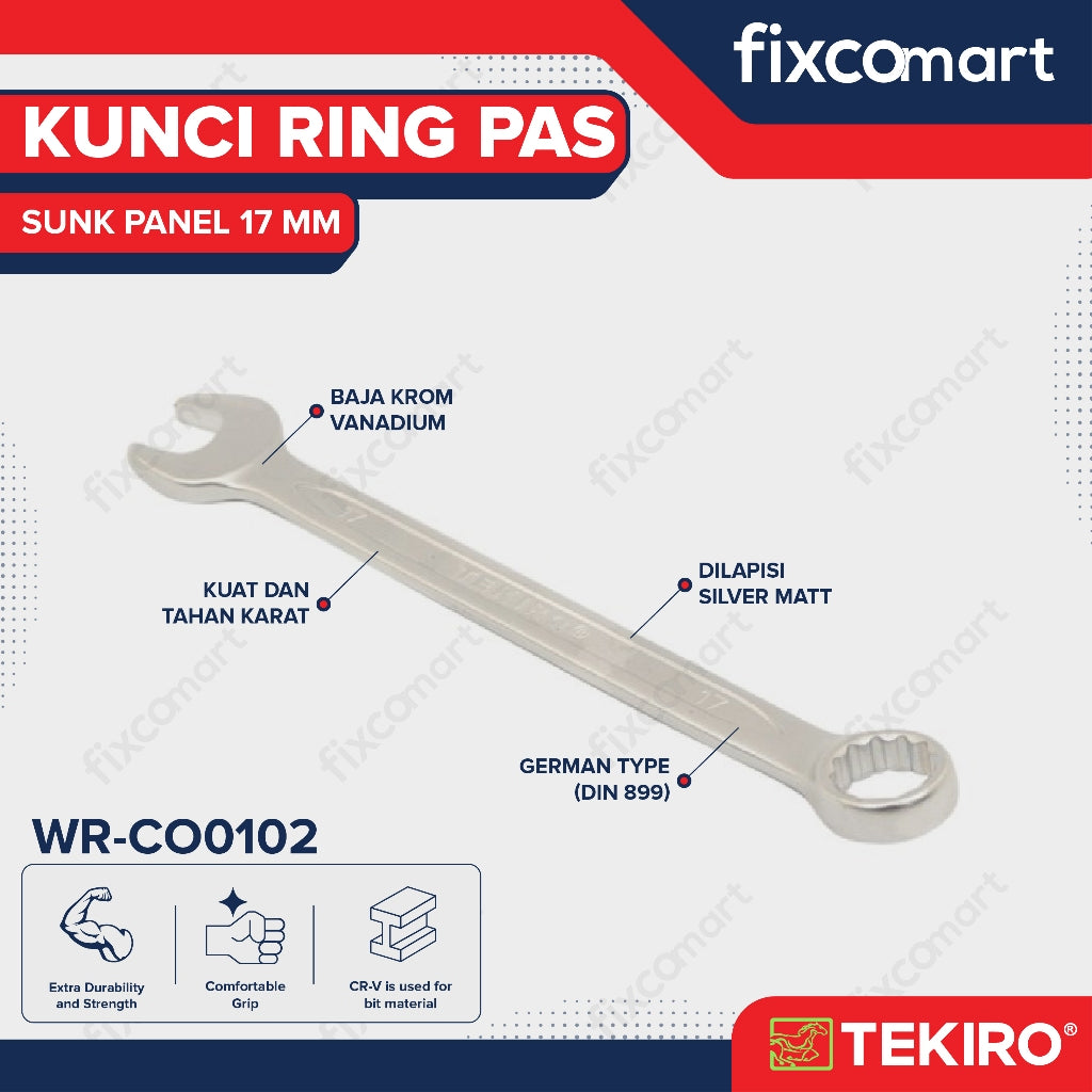 Tekiro Combination Wrench 17 mm Sunk Panel