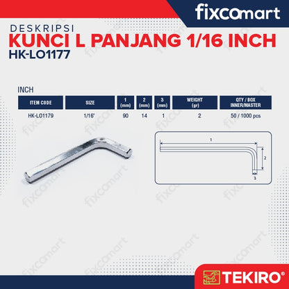 Tekiro Kunci L Panjang 1/16 inch / Hex Key Long