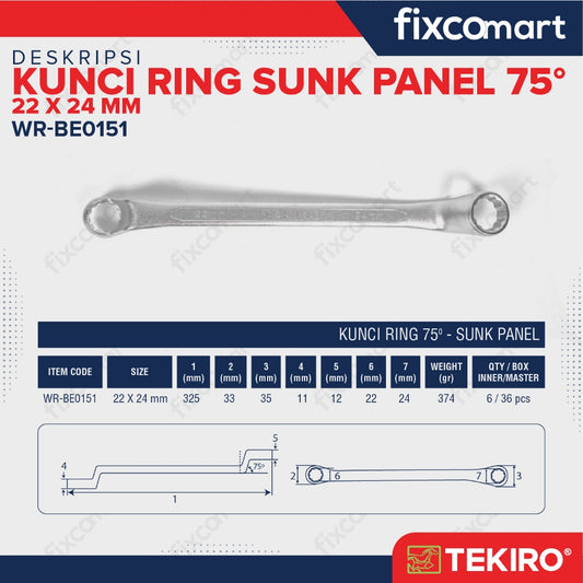 Tekiro Box End Wrench / Kunci Ring 75 Derajat Sunk Panel 22X24 MM