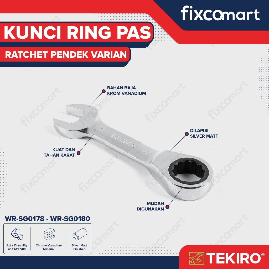 Tekiro Kunci Ring Pas Ratchet Pendek 12 - 13 Mm
