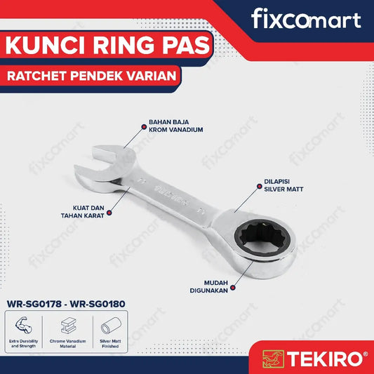 Tekiro Kunci Ring Pas Ratchet Pendek 12 - 13 Mm FIXCOMART