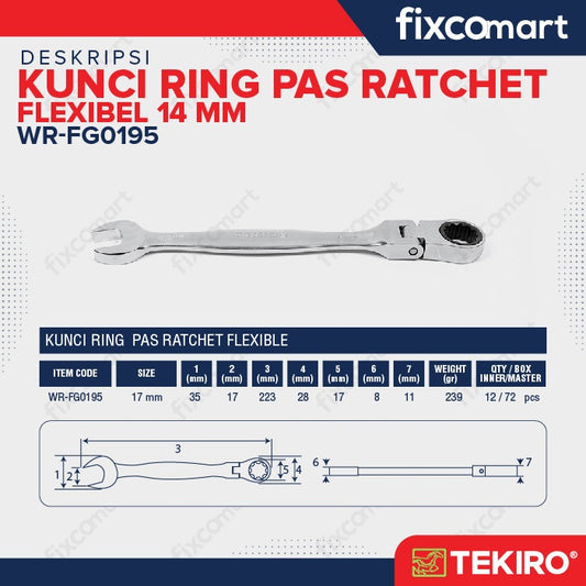 Tekiro Kunci Ring Pas Ratchet Flexsibel 14 mm