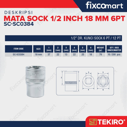 Tekiro Socket 1/2" 6PT 18 mm / Mata Socket