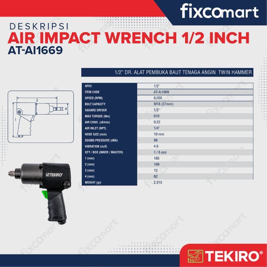 Tekiro Air Impact Wrench Twin Hammer 1/2 Inch