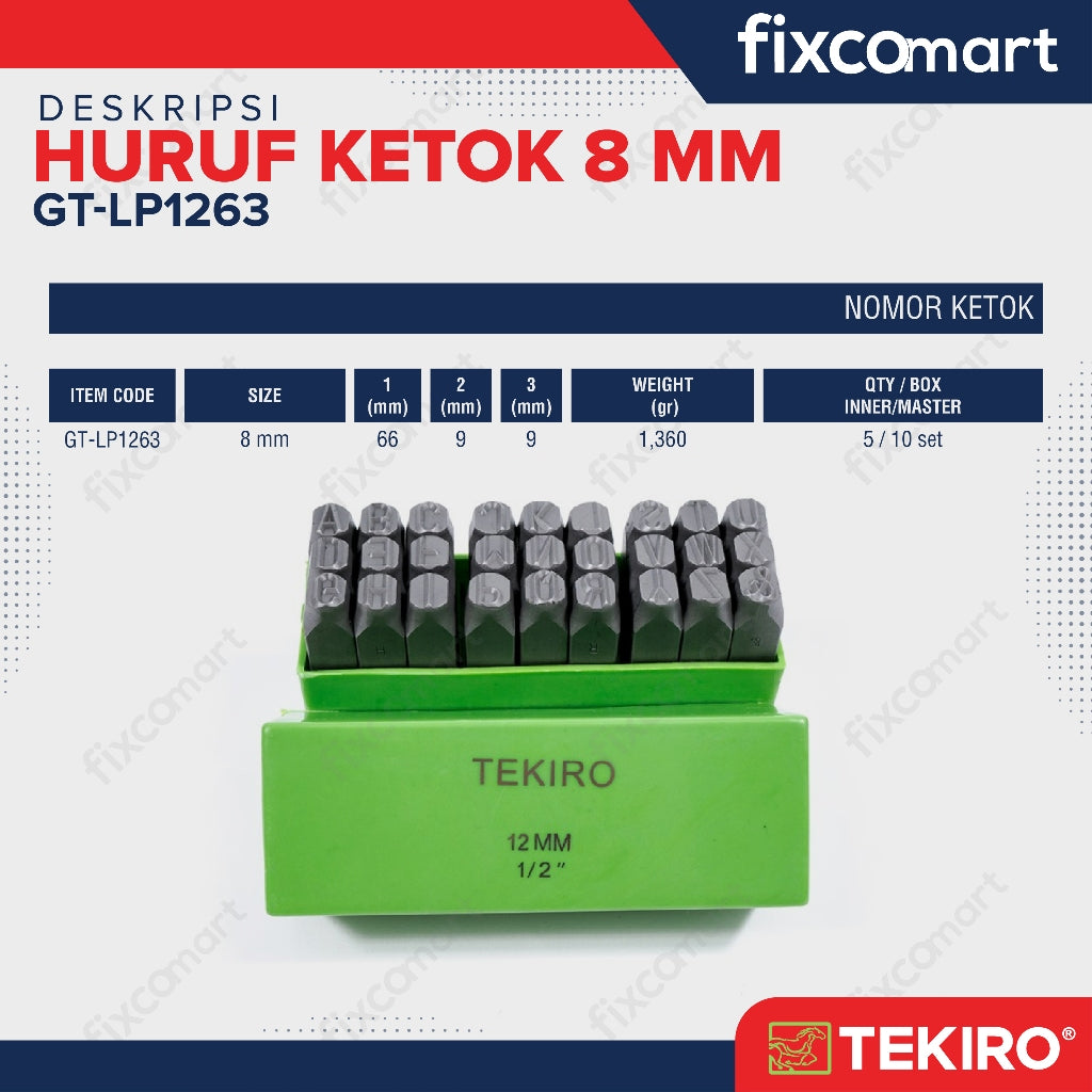 Tekiro Huruf Ketok 8 Mm / Tekiro Punch Letter