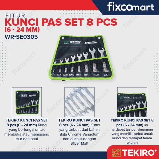 Tekiro Kunci Pas Set 8 Pcs (6-24 Mm) / Tekiro Open End Wrench