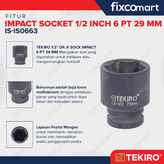 Tekiro Impact Socket 1/2 inch 6 PT 29 mm / mata sock impact