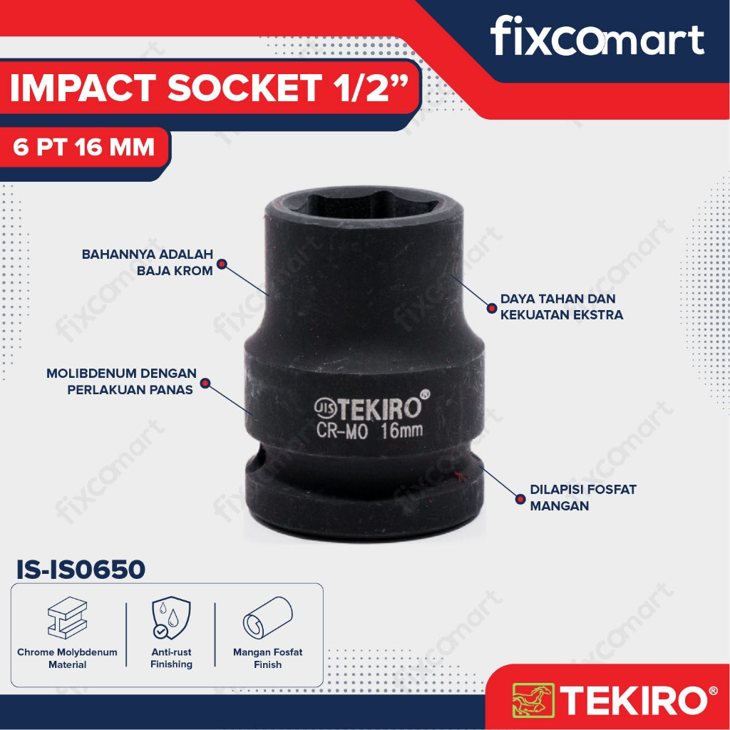 Tekiro Mata Sock Impact 1/2 Inch 16 Mm 6 Pt / Tekiro Socket Impact