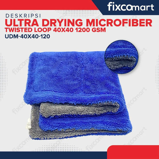Kain Lap Microfiber - Ultra Drying Microfiber Premium Twisted Loop 40x40 1200 GSM Mobil Motor Dapur FIXCOMART