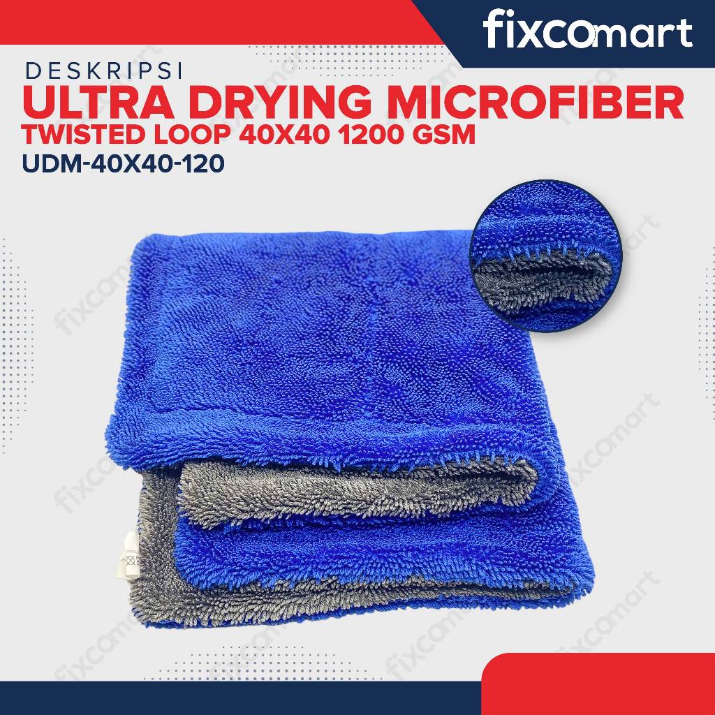 Kain Lap Microfiber - Ultra Drying Microfiber Premium Twisted Loop 40x40 1200 GSM Mobil Motor Dapur