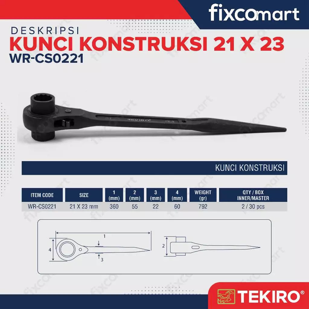Tekiro Kunci Ring Double Ratchet 21 X 23 Mm / Tekiro Contruction Wrench