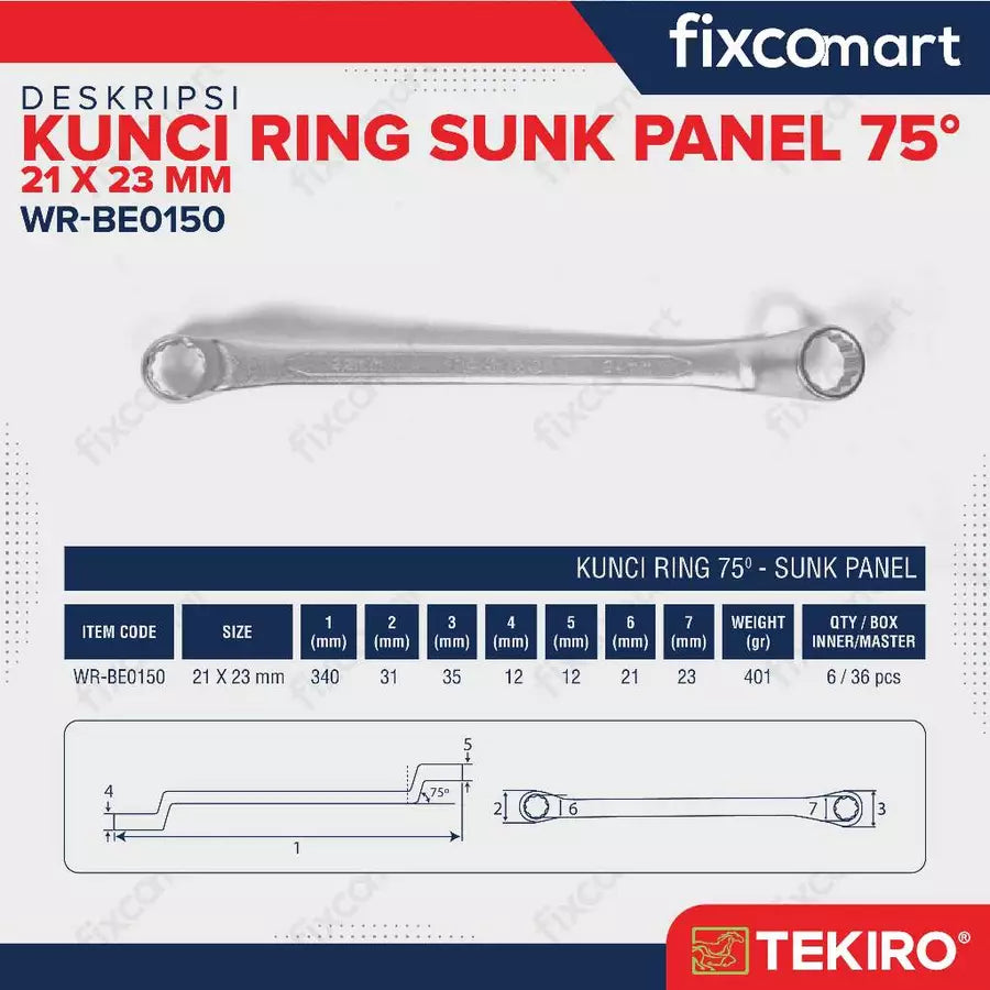Tekiro Kunci Ring Sunk Panel 21X23 mm / Box End Wrench