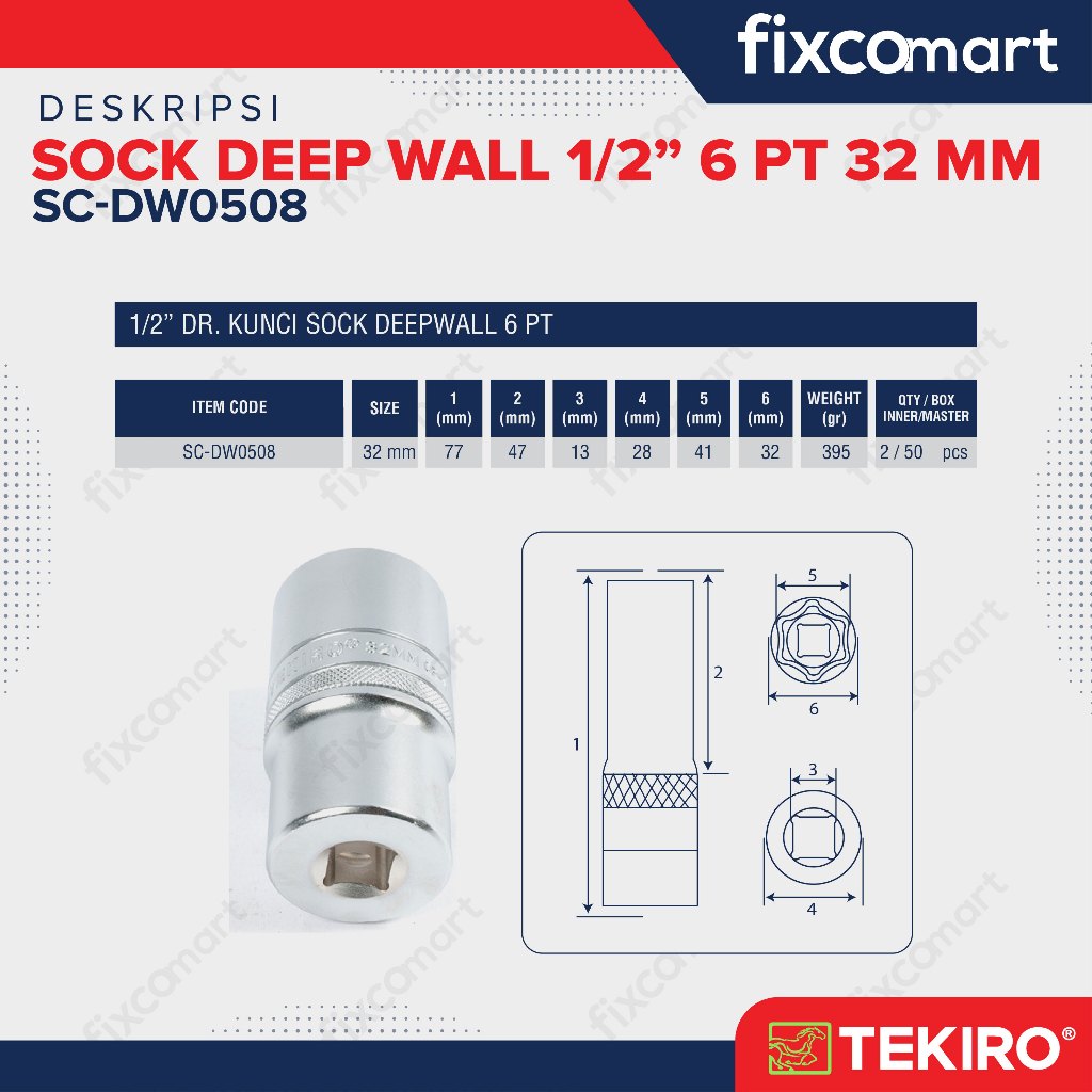 Tekiro Mata Sock Deep Wall 1/2 Inch 32 Mm 6Pt