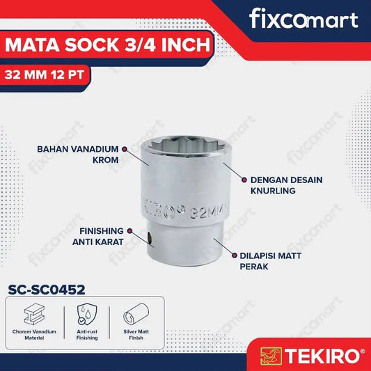 Tekiro Socket 3/4 inch 32 mm 12 PT / Mata Sock 3/4 Inch FIXCOMART