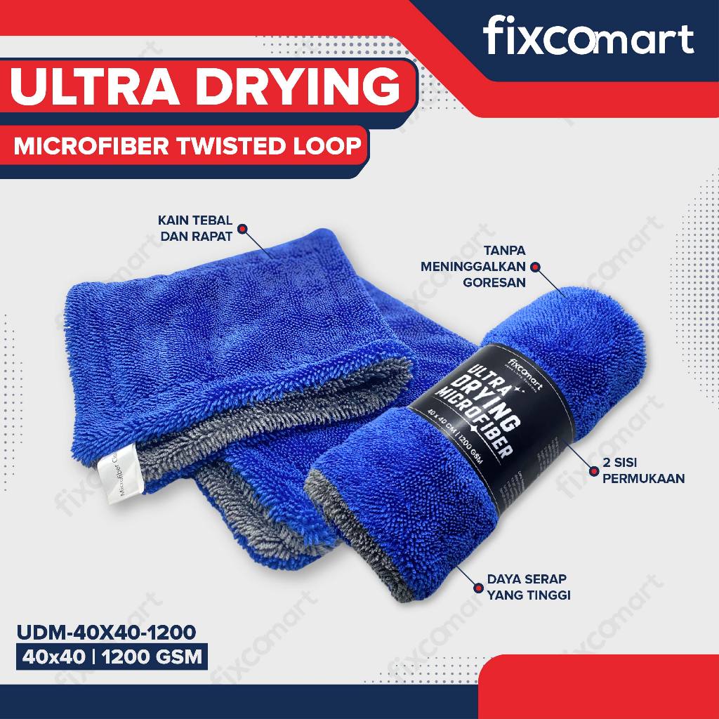 Kain Lap Microfiber - Ultra Drying Microfiber Premium Twisted Loop 40x40 1200 GSM Mobil Motor Dapur