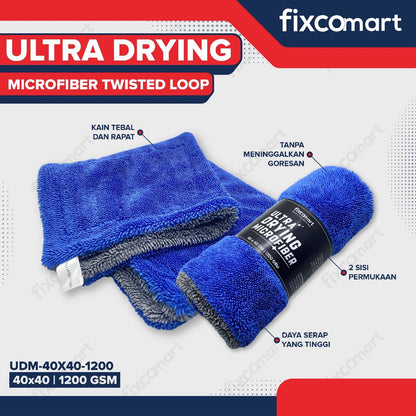 Kain Lap Microfiber - Ultra Drying Microfiber Premium Twisted Loop 40x40 1200 GSM Mobil Motor Dapur