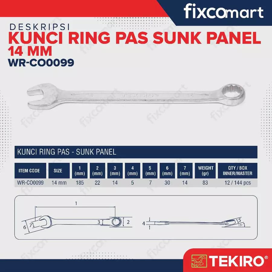 Tekiro Kunci Ring Pas Sunk Panel 14 mm - Combination Wrench