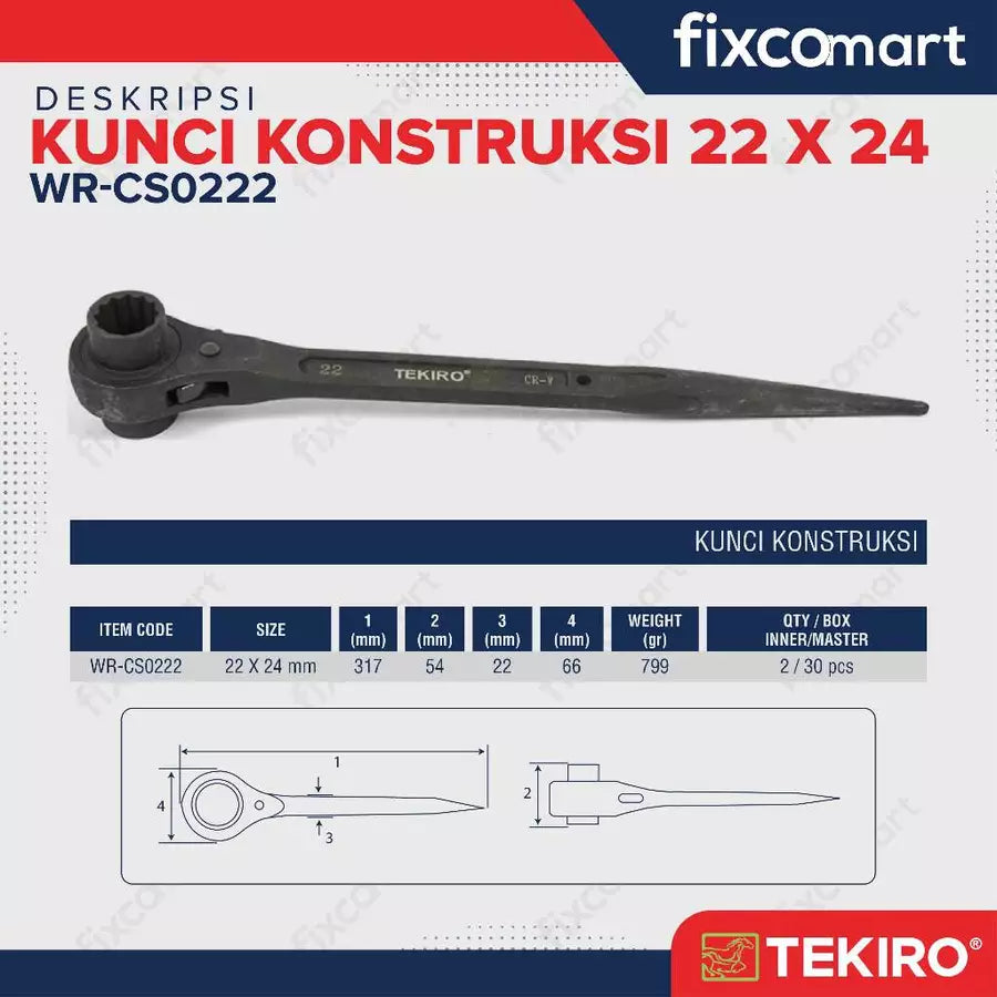 Tekiro Kunci Ring Double Ratchet 22 X 24 mm / Tekiro Contruction Wrench