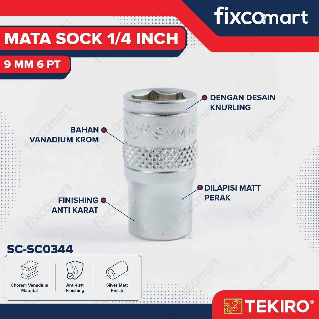 Tekiro Mata Sock 1/4 Inch 9 Mm 6 Pt FIXCOMART