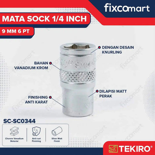 Tekiro Mata Sock 1/4 Inch 9 Mm 6 Pt FIXCOMART
