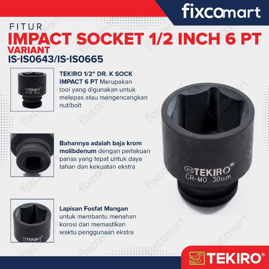 TEKIRO Mata Sock Deep Impact 1/2 inch DR 6 PT 10 mm FIXCOMART