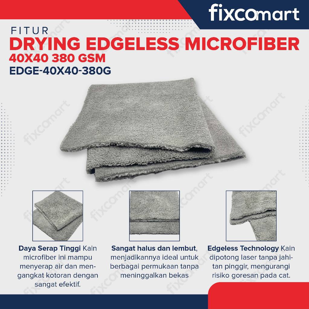 Kain Lap Microfiber - Drying Edgeless Microfiber 40x40 380 GSM Mobil Motor Dapur