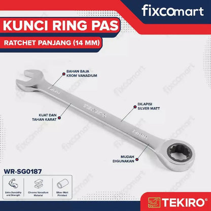 Kunci Ring pas Ratchet 14 mm / Tekiro Single Gear Wrench FIXCOMART