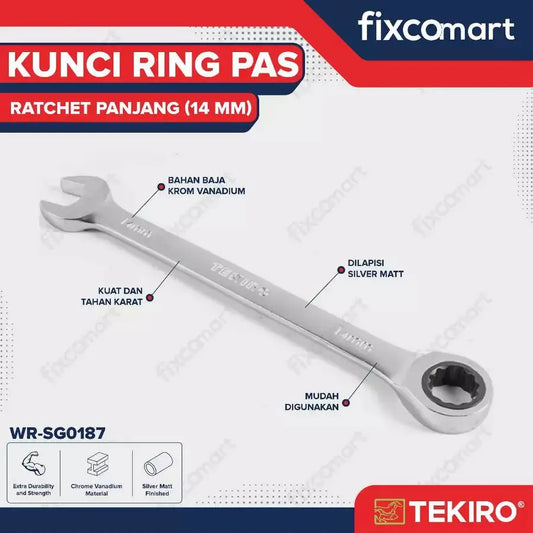 Kunci Ring pas Ratchet 14 mm / Tekiro Single Gear Wrench FIXCOMART