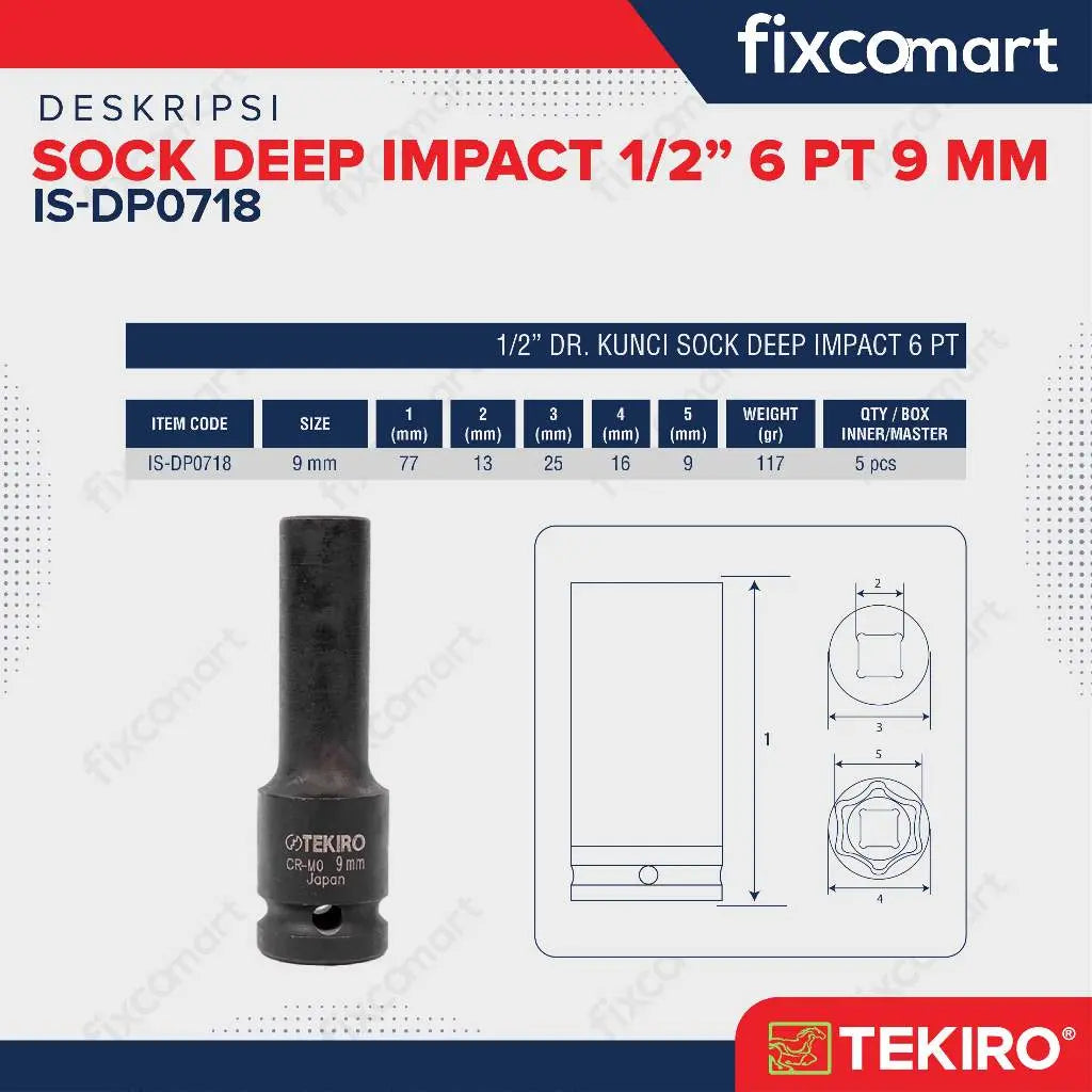Tekiro Deep Impact / Mata Sock Socket 1/2 Inch 6 PT - 9 mm FIXCOMART