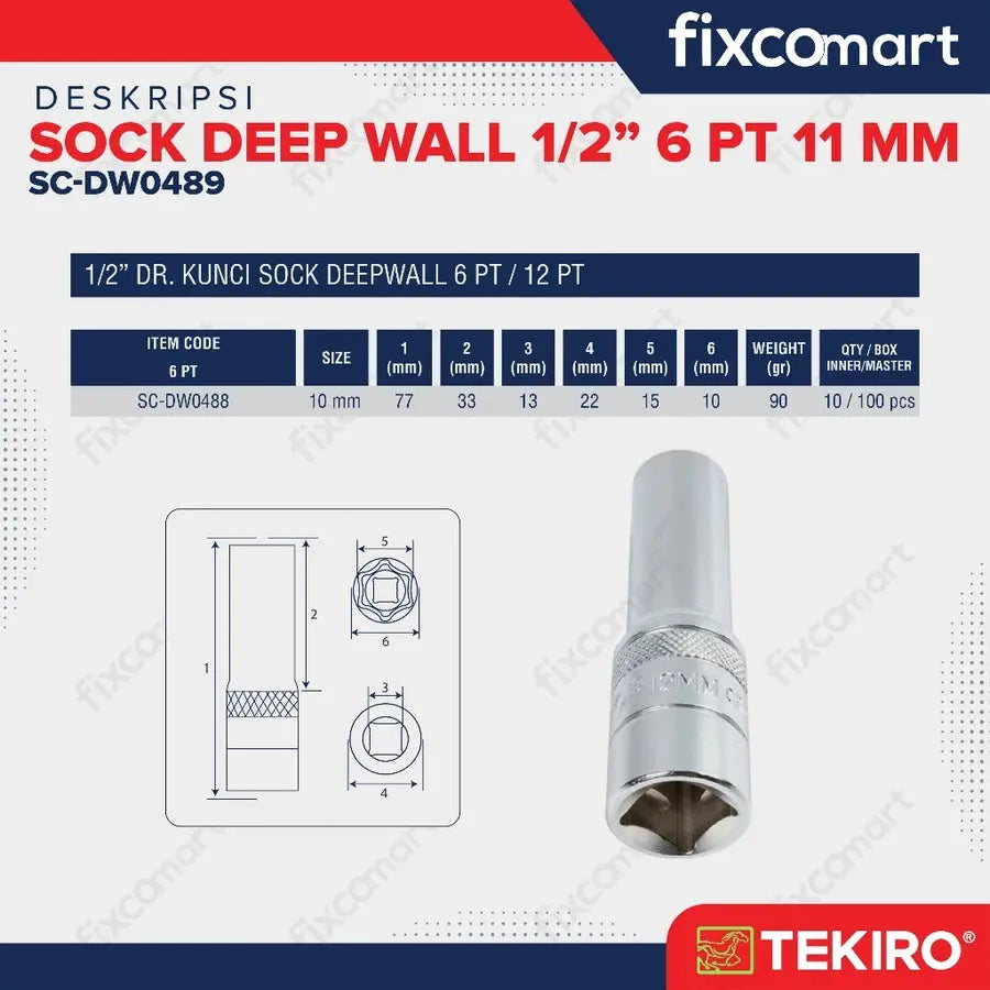 Tekiro Mata Sock Deep Wall 1/2 Inch 6PT 11 mm FIXCOMART