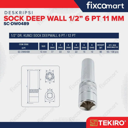 Tekiro Mata Sock Deep Wall 1/2 Inch 6PT 11 mm FIXCOMART