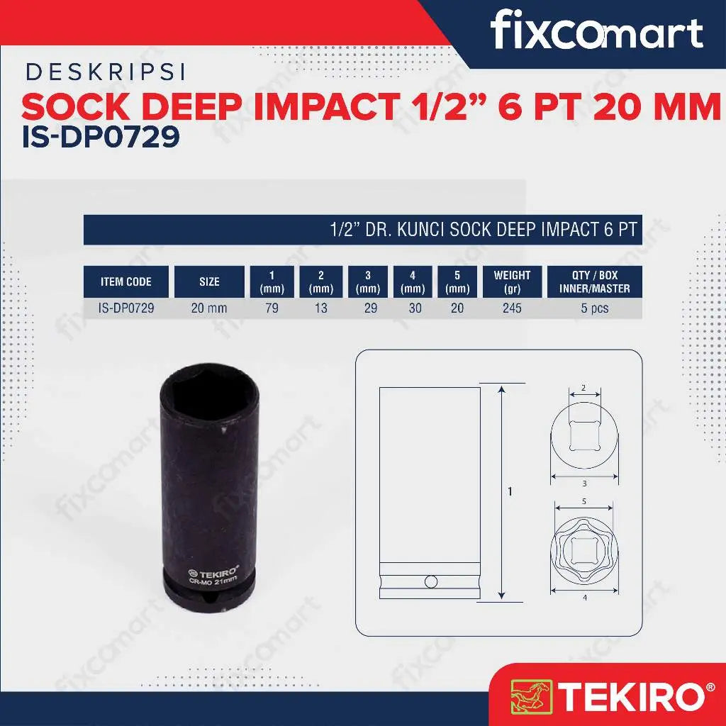 TEKIRO Mata Sock Deep Impact 1/2 inch DR 6 PT 20 mm FIXCOMART