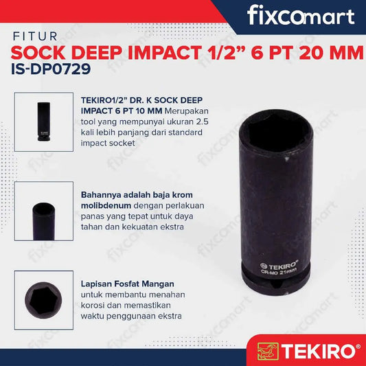 TEKIRO Mata Sock Deep Impact 1/2 inch DR 6 PT 20 mm FIXCOMART
