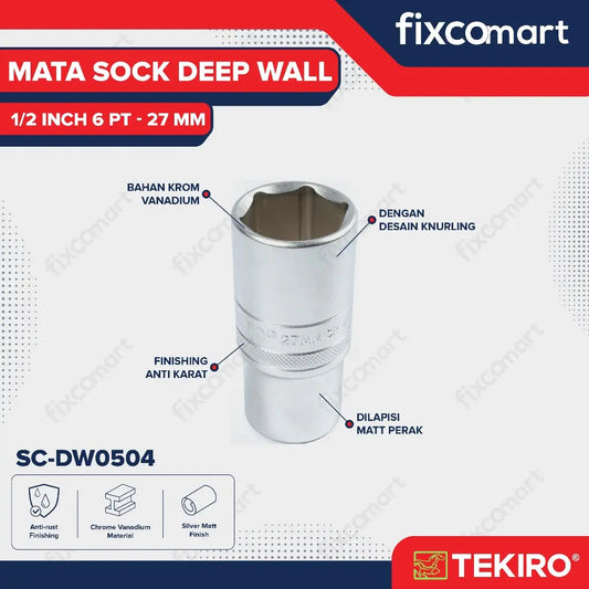 Tekiro Mata Socket Deep Wall 1/2 Inch 27 mm 6PT FIXCOMART