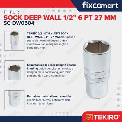 Tekiro Mata Socket Deep Wall 1/2 Inch 27 mm 6PT FIXCOMART